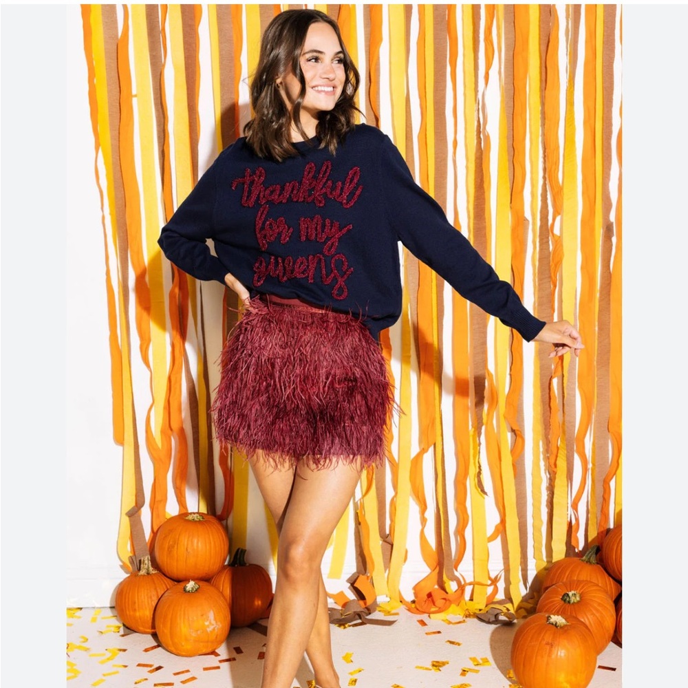 NWT Queen of sparkles feather skirt, XL, maroon/ garnet